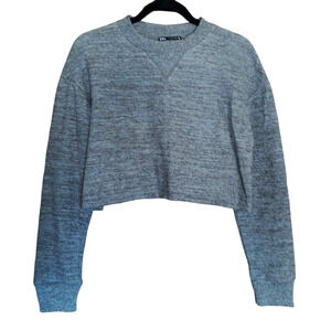 Zara Women's Gray Midriff Cropped Soft Long-Sleeved Sweater Fitness Casual SM
